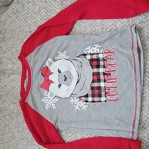 Kids medium (7/8) "cutie bear" Christmas long sleeve shirt. Grey, red, white.